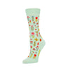 Zkano Crew Medium Folk Floral - Organic Cotton Socks Crew - Seafoam organic-socks-made-in-usa