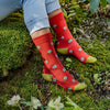 Zkano Crew Medium Forget Me Not - Organic Cotton Socks Crew - Poppy Red organic-socks-made-in-usa
