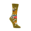 Zkano Crew Medium Mushroom Menagerie - Organic Cotton Socks Crew - Mossy Green organic-socks-made-in-usa
