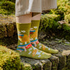 Zkano Crew Medium Mushroom Menagerie - Organic Cotton Socks Crew - Mossy Green organic-socks-made-in-usa