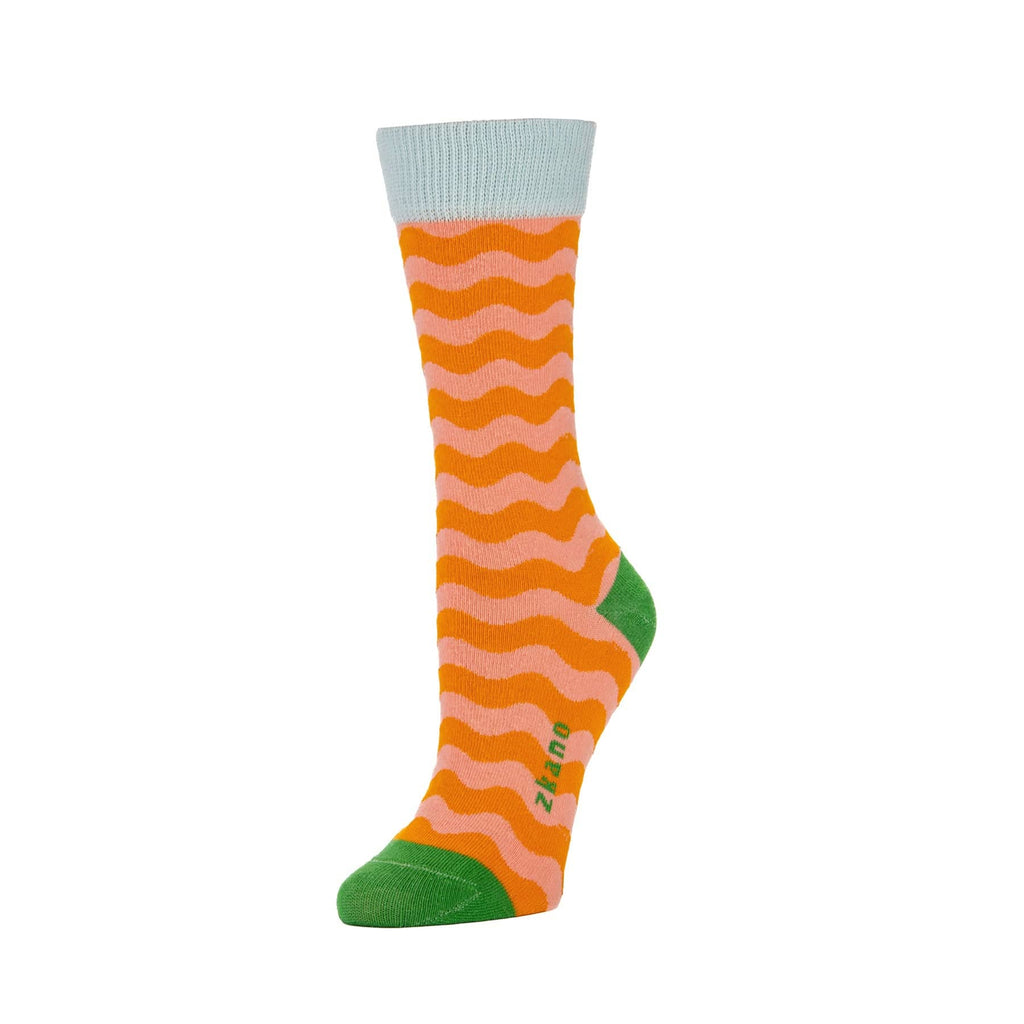 Zkano Crew Medium Wavy Stripe- Organic Cotton Socks Crew - Tangerine organic-socks-made-in-usa