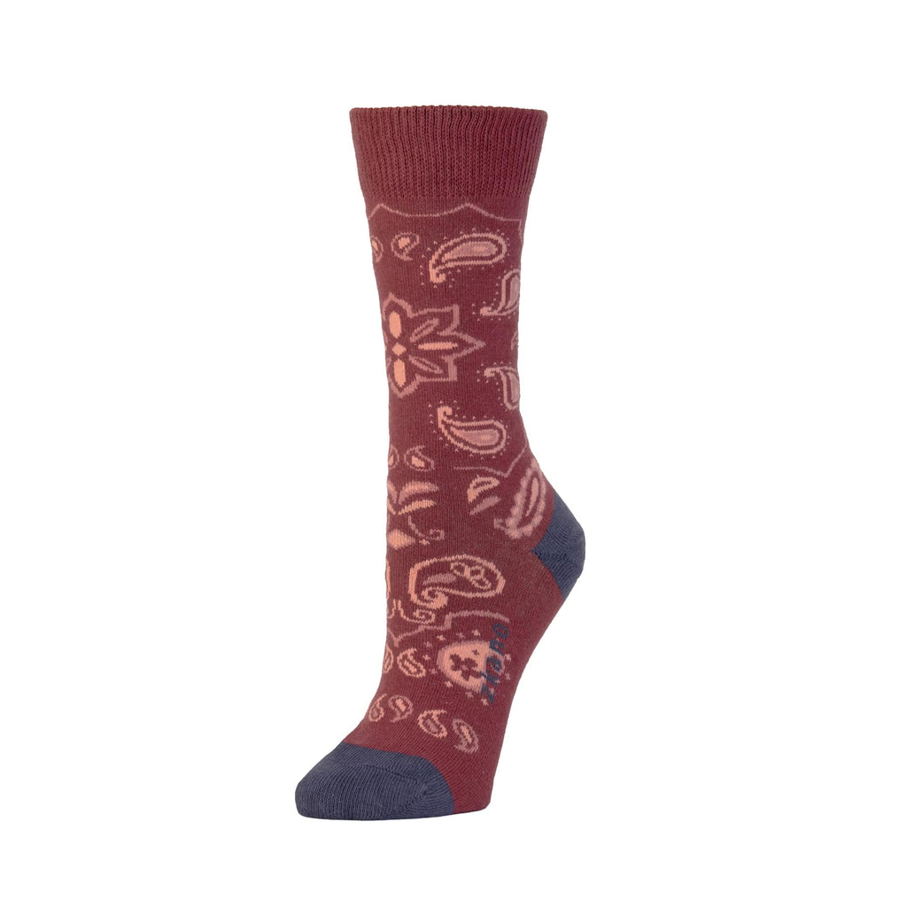 Zkano Crew Medium Women's Bandana - Organic Cotton Socks Crew - Oxblood organic-socks-made-in-usa