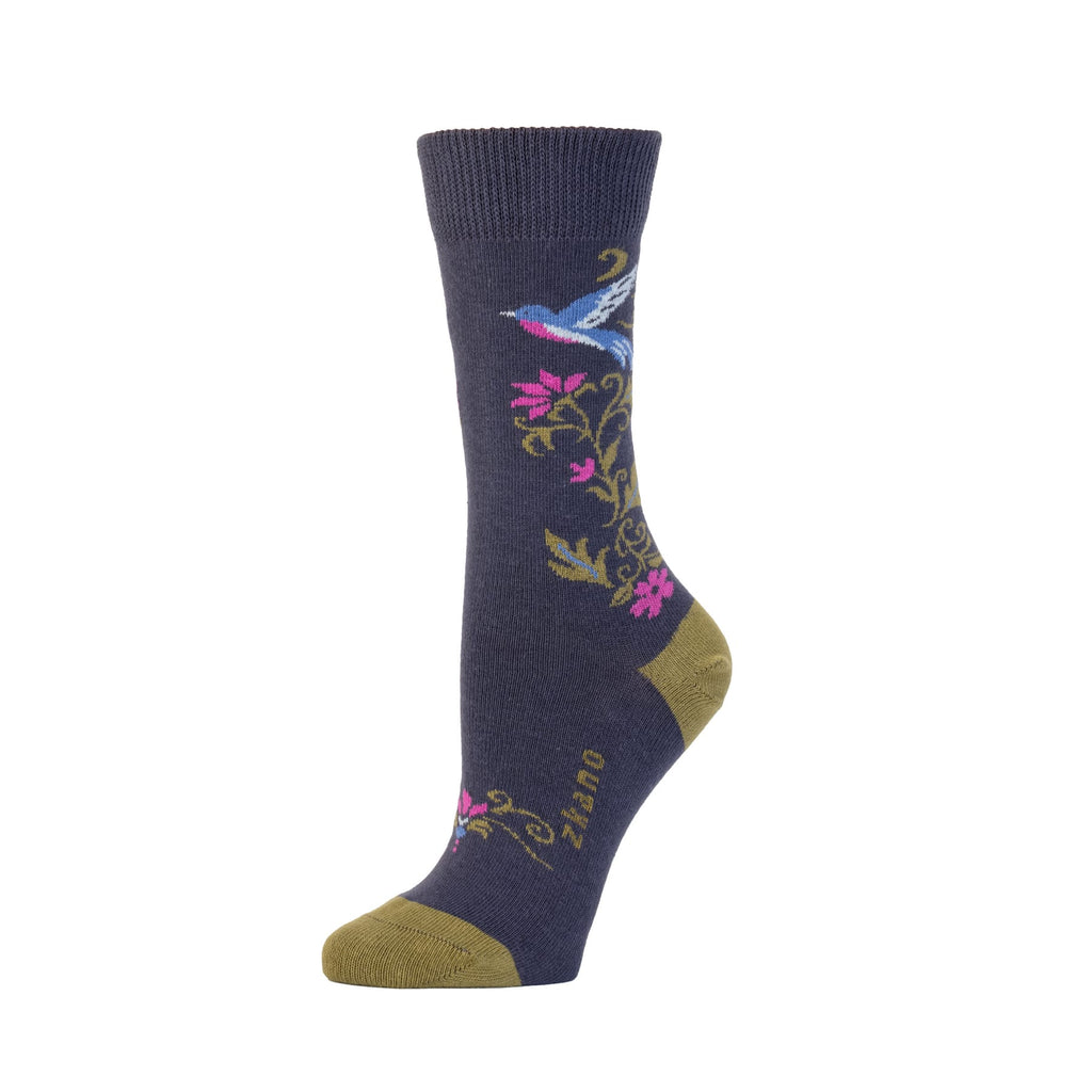 Zkano Crew Medium Women's Songbird - Organic Cotton Socks Crew - Indigo organic-socks-made-in-usa