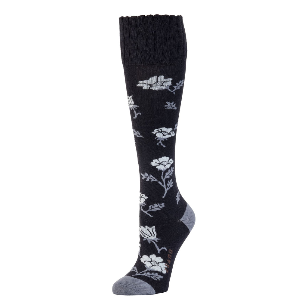 Zkano Knee High Medium Women's Prairie Floral - Organic Cotton Socks Knee High - Black organic-socks-made-in-usa