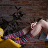 Zkano Knee High Medium Women's Roll Top Organic Cotton Knee High Socks - Variegated Stripe Ash Brown organic-socks-made-in-usa