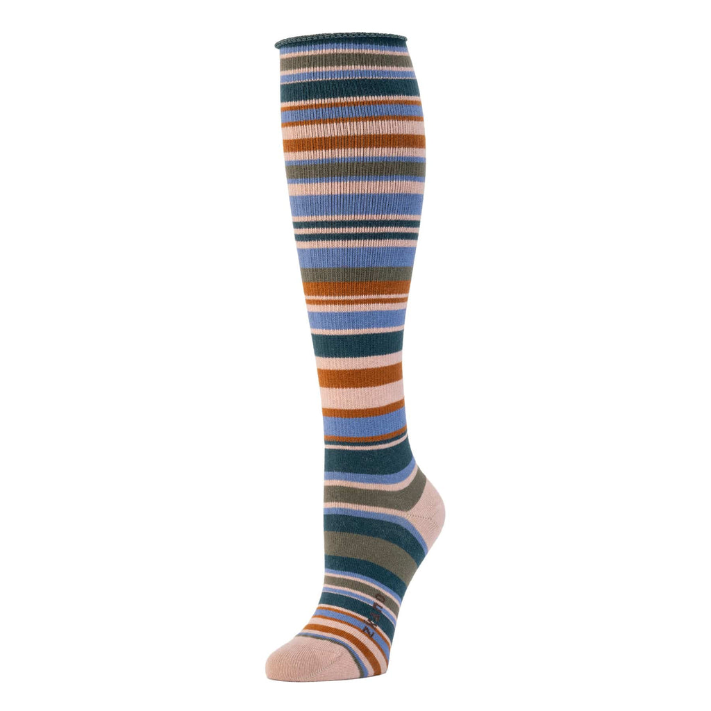 Zkano Knee High Medium Women's Variegated Stripe - Organic Cotton Socks Knee High Roll Top - Antique Pink organic-socks-made-in-usa