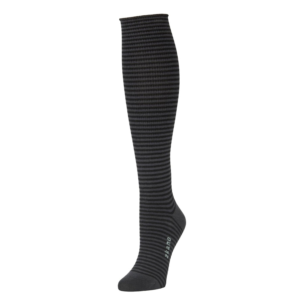 Zkano Knee High Pinstripe - Organic Cotton Socks Knee High Roll Top - Black organic-socks-made-in-usa