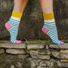 Zkano Roll Top Medium Breton Stripe - Roll Top Organic Cotton 1/2 Crew Socks - Natural organic-socks-made-in-usa